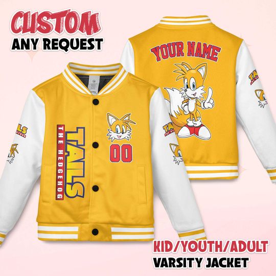 Discover Custom Tails Varsity Jacket, Personalized Sonic the Hedgehog Baseball Jacket