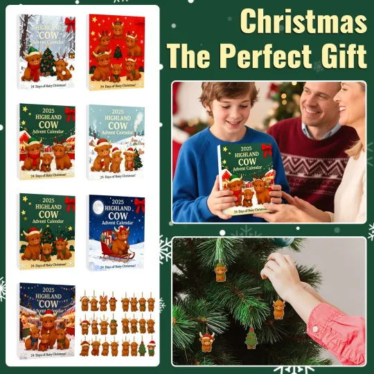 Discover Christmas Countdown Highland Cow Advent Calendar 24 Days of Festive 2D Blind Box