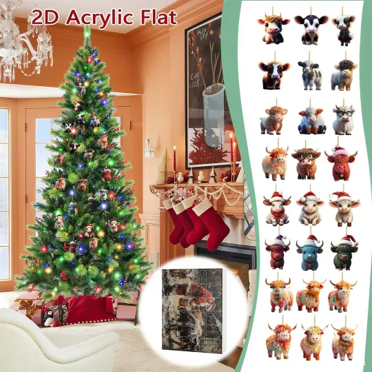 Discover Christmas Countdown Highland Cow Advent Calendar 24 Days of Festive 2D Blind Box