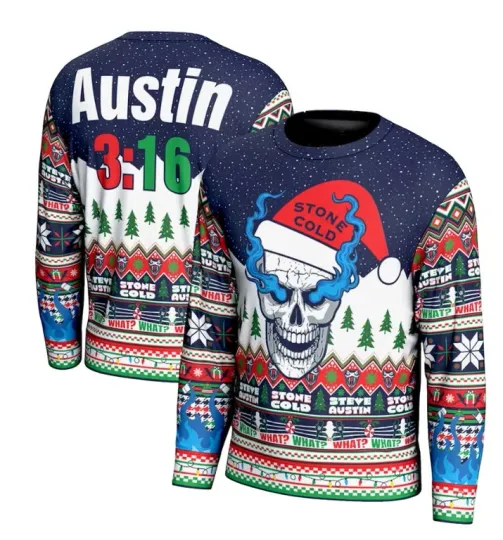 Discover Men's ProSphere Navy "Stone Cold" Steve Austin Santa Hat Holiday Sweater