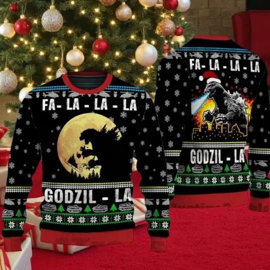 god zilla Ugly Xmas Sweater, Retro King of Monsters Holiday Sweatshirt