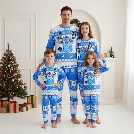 Tiger Christmas Character Pajama Set for Adults and Youth, Blue Tiger Loungewear, Cosplay Pajamas
