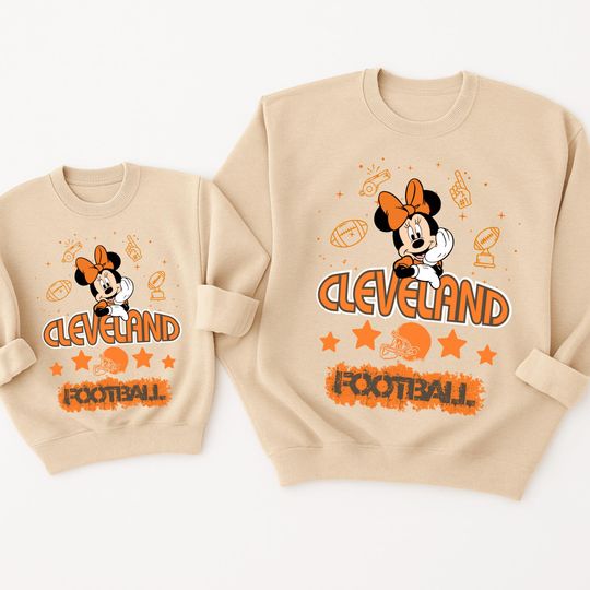 Discover Cleveland Kids T-Shirt and Sweatshirt, Minnie Cleveland Game Day Toddler Tee, Cute Minnie Football Shirt for Girls