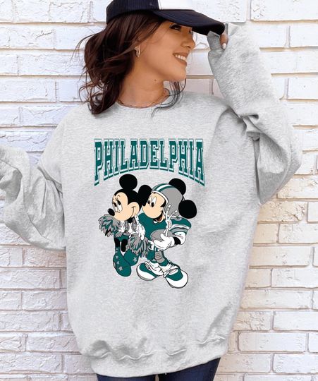 Discover Personalized Philadelphia Football Sweatshirt and Shirt | Minnie & Mickey Football Team Customizable Sweathirt and Hoodie