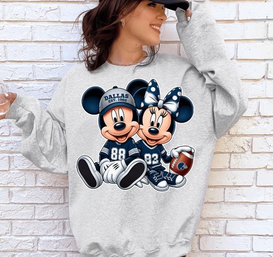 Discover Disney Mickey and Minnie Dallas Football Sweatshirt And Hoodie, Disney Dallas Football Fan Gift, Unisex and Kids Dallas Game Day Shirt