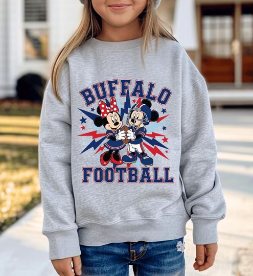 Discover Disney Mickey Minnie Buffalo Football Kids Shirt, Buffalo Youth Game Day Sweatshirt, Cute Family Matching Fan Tee