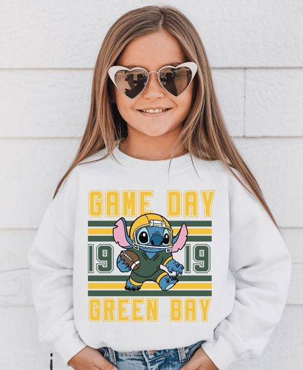 Discover Green Bay Game Day Kids Sweatshirt and Shirts, Stitch Football Sweatshirt, Cute Green Bay Fan Tee, Disney Stitch Sports Graphic Top