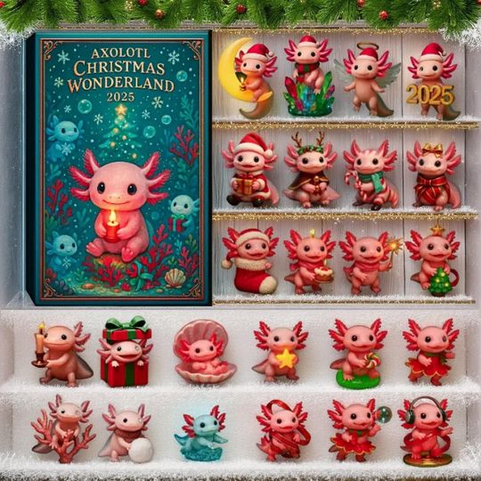 Discover Axolotl Advent Calendar 2025, 2D Flat Acrylic 24 Days Xmas Calendar, Fun Christmas Ornaments, Countdown Christmas Box, Gift