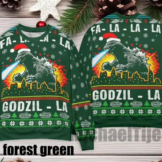 god zilla Ugly Xmas Sweater, Retro King of Monsters Unisex Holiday Jumper