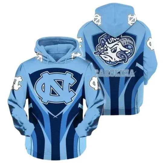 Discover North Carolina Basketball 3D Hoodie, Carolina Blue Bold Logo Design