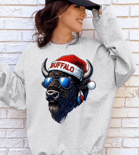 Discover Buffalo Football Mascot Christmas Sweatshirt, Cool Santa Buffalo Tee