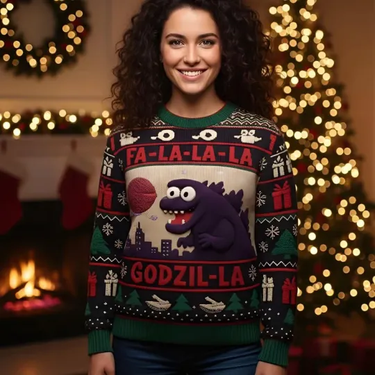 god zilla Ugly Xmas Sweater, Vintage King of Monsters Family Holiday Gift