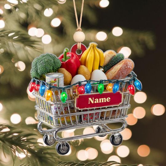 Discover Personalized Grocery Cart Ornament, Funny Christmas Gift for Foodies, Shoppers, Market Lovers, Supermarket Staff, or Chefs