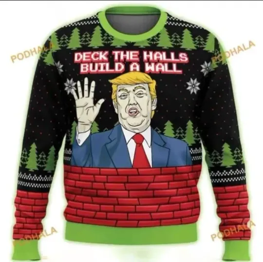 Discover Trump Deck The Halls Build The Wall Ugly Christmas Sweater S-5XL, Trump Sweater