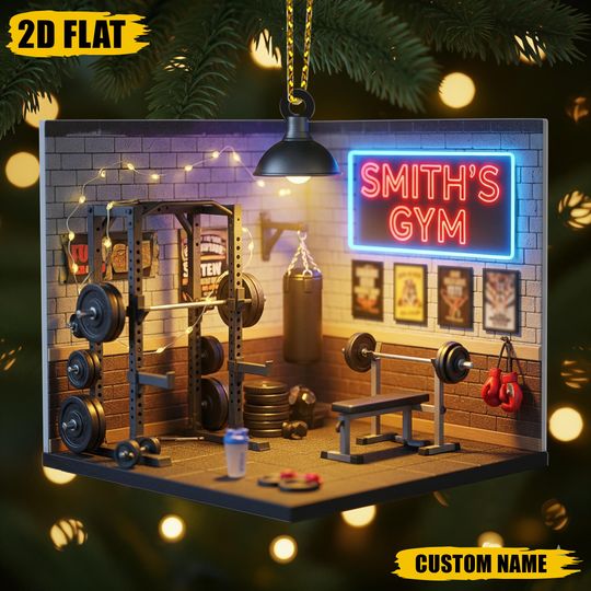 Discover Personalized Powerlifting Gym Ornament, Custom 2D Flat Christmas Tree Decor with Name, Gift for Bodybuilder, Weightlifter, or Fitness Coach