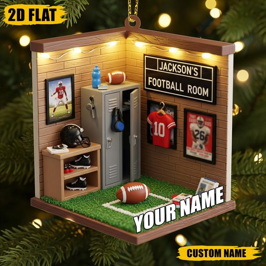 Discover Custom Name Football Ornament, Acrylic Locker Room Tree Decoration for Football Player, Coach, or Sports Lover, Perfect Holiday Gift