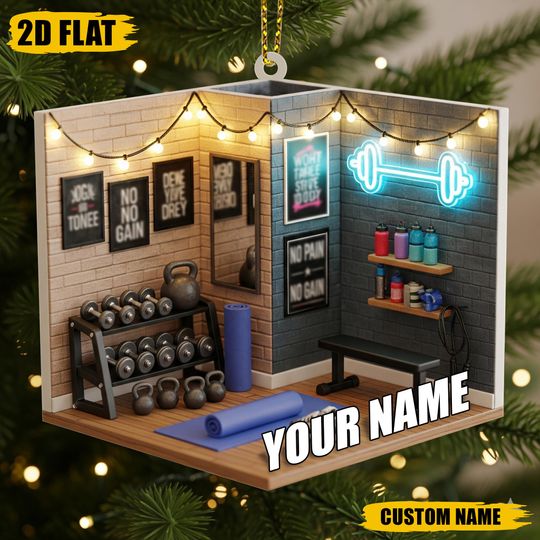 Discover Custom Name Fitness Room Ornament, Acrylic Gym Tree Decoration, Gift for Weightlifter, Home Workout Fan, or Personal Trainer
