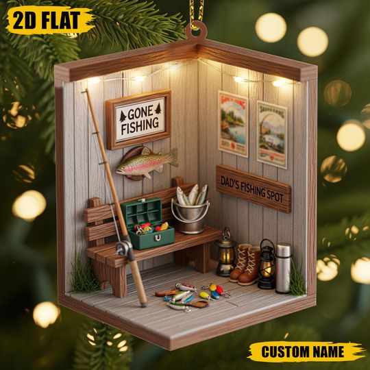 Discover Personalized Fishing Ornament, Custom Gone Fishing Christmas Tree Decor with Name, Gift for Dad, Grandpa, Fisherman or Outdoor Lover