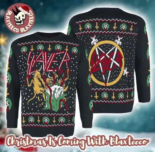 Discover Slayer Hell Awaits Devils Open Gift Album Xmas Style 2025 Ugly Sweater