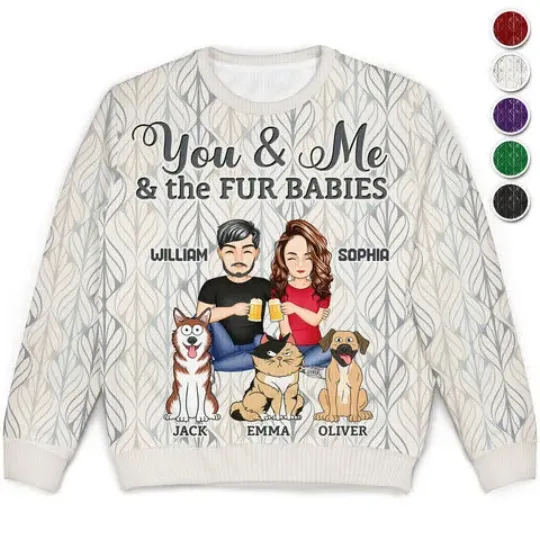 Discover You and Me and the Dog Cat Ugly Xmas Sweater, Couple Pet Lovers Holiday Gift