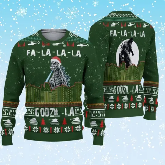god zilla Ugly Xmas Sweater, Retro King of Monsters Family Holiday Jumper