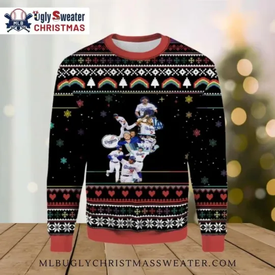 Discover Dodgers Stacked Players Collage Black Ugly Christmas Sweater