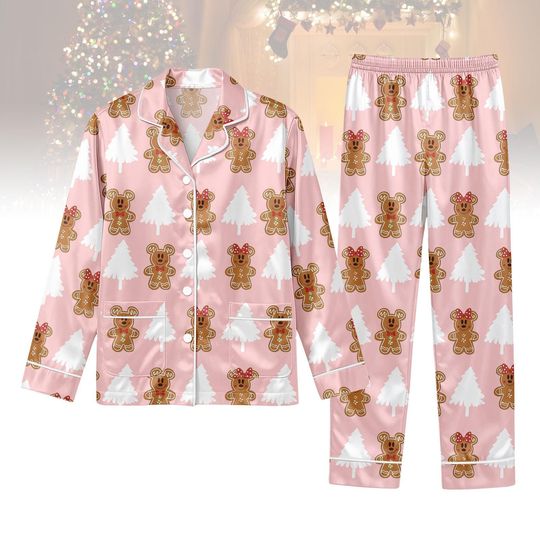 Discover Pink Gingerbread Christmas Pajama Set for Women and Kids, Family Holiday Sleepwear