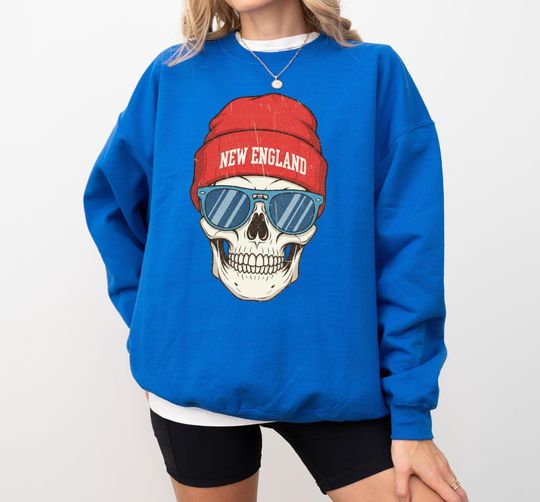 Discover Retro New England Skull Beanie Football Sweatshirt
