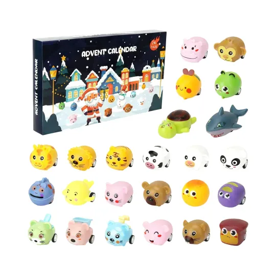 Discover Christmas Countdown Cartoon Animal Cars Advent Calendar – 24 Days 3D Blind Boxes
