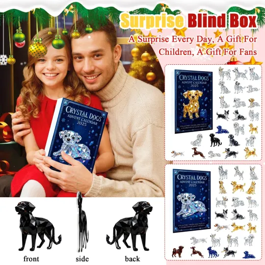 Discover Christmas Countdown Crystal Dogs Advent Calendar 24 Days 2D Blind Box Kid Gift