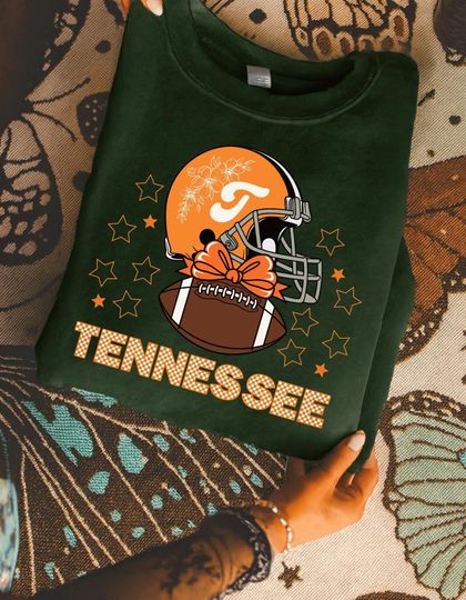 Tennessee Football Bow Sweatshirt, Orange Checkerboard Helmet Sweatshirt