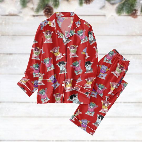 Discover Kpop Boys Christmas Pajamas Set, Saja Boys Women Pajamas, Kpop Anime Movie Holiday Long Sleeve Pajamas Set For Family, Cute Xmas Gifts