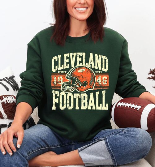 Discover Cleveland Football Sweatshirt | Vintage 1946 Helmet Tee | Retro Game Day Sweatshirt