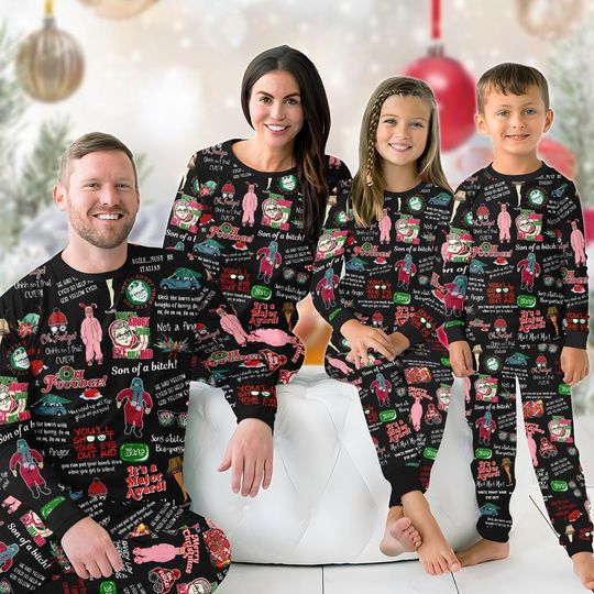 A Christmas Story Family Pajamas Set, Oh Fudge Matching Holiday Pajamas, Leg Lamp Loungewear, Funny Xmas Movie Tee And Pants For Family