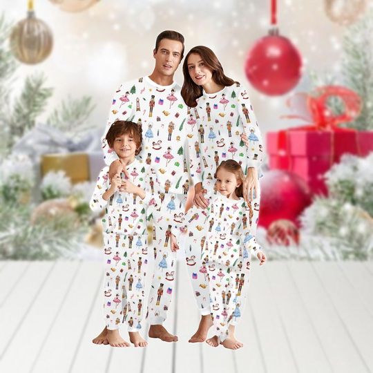 Nutcracker Christmas Family Pajamas Set, Merry Christmas Matching Holiday Pajamas, Candies Cane Loungewear, Nutcracker Ballet Tee Pants