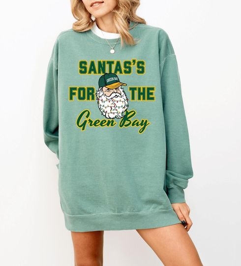 Discover Green Bay Santa Christmas Lights Sweatshirt, Retro Game Day Crewneck for Fans