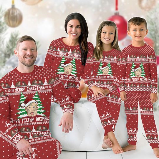 Christmas Home Alone Kevin Family Pajamas Set, Merry Christmas Ya Filthy Animal Matching Pajamas, Xmas Movie Tee And Pants, Xmas Gifts