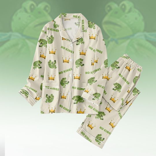 Discover Portland Frog Protest Pajamas Set, No Kings In America Holiday Pajamas, Funny Resistance Meme Sleepwear, Patriotic Xmas Family Pajamas