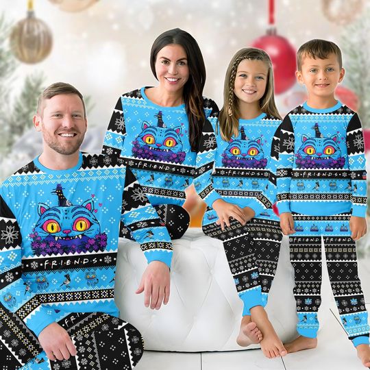 Blue Tiger And Grey Bird Family Pajamas Set, Cute Tiger Matching Holiday Pajamas, Kpop Anime Fans Loungewear, Animal Xmas Tee And Pants