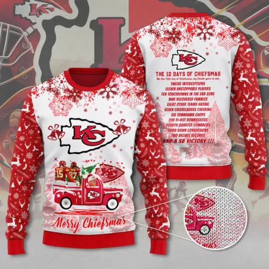 Discover XMAS K.C 12 Days of Chiefsmas Truck Ugly Christmas Sweater