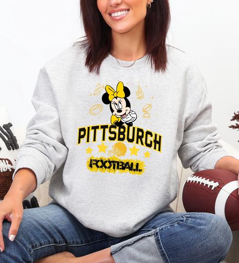 Discover Minnie Pittsburgh Football Sweatshirt, Womens Game Day Tee, Cartoon Fan Sweatshirt