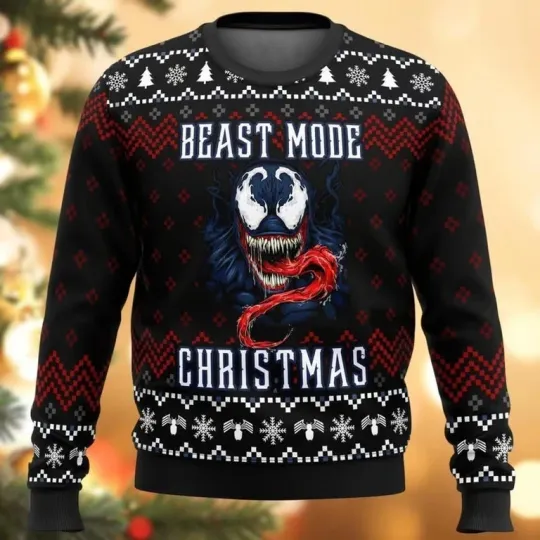 Venom Ugly Christmas Sweater, Superhero Xmas Sweater, Movie Holiday Shirt, Symbi