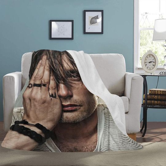 Discover Mads Mikkelsen Fleece Blanket for Travel and Gifts