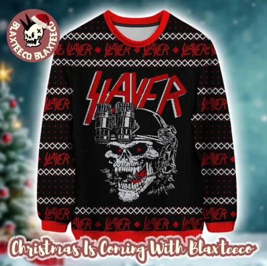 Discover Slayer Reign In Blood For The Holiday Skull Red And Black Ugly Sweater