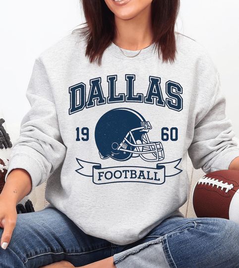 Discover Retro Dallas Football Sweatshirt, 1960 Vintage Helmet, Distressed Game Day Crewneck