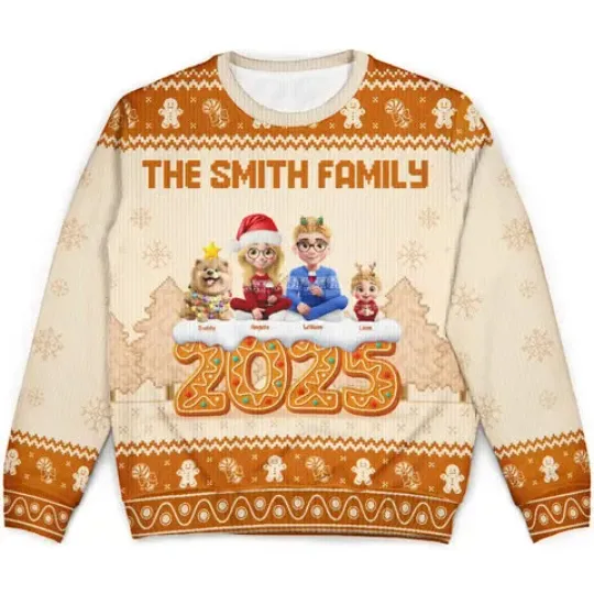 Discover Christmas Gingerbread Family 3D Effect - Personalized Unisex Ugly Sweater