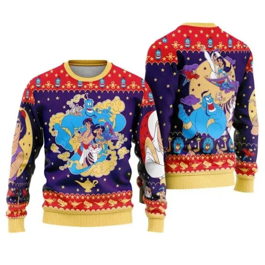 Aladdin Jasmine Ugly Christmas Sweater, Disneyland Princess Fairytale 3D Pullove