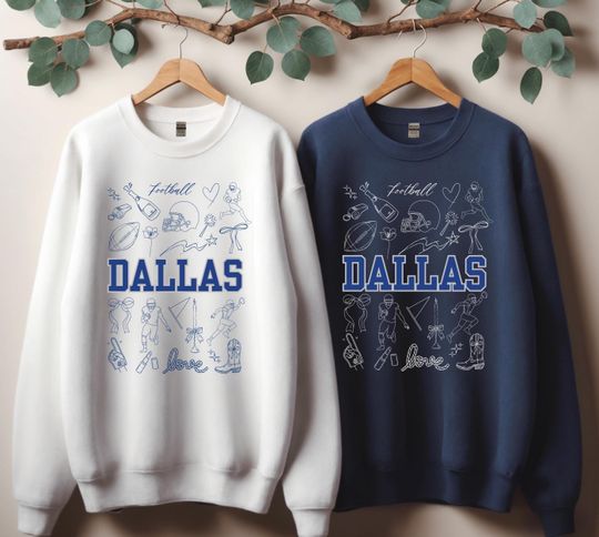 Discover Dallas Football Sweatshirt, Cute Bow and Player Sketch Crewneck