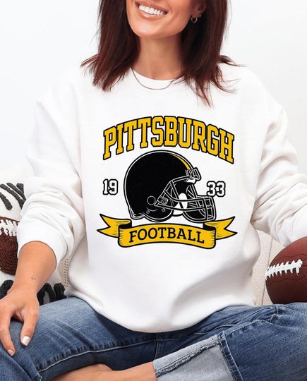 Discover Vintage Pittsburgh Football Sweatshirt, Distressed Black Gold Game Day Crewneck