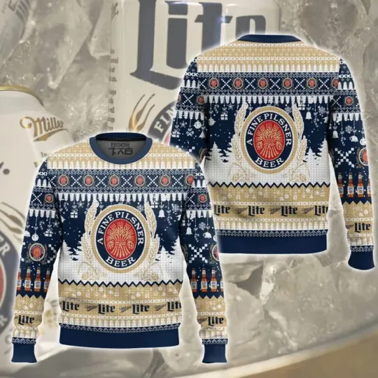 Discover Miller Lite American Lager Beer Collection Ugly Christmas Sweater